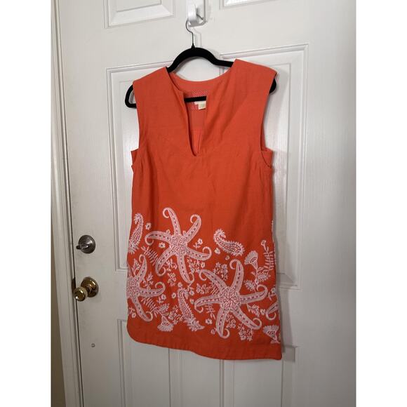 Maeve Anthropologie Dress Women 4 Embroidered Starfish Linen Viscose Boho Resort - Picture 2 of 10